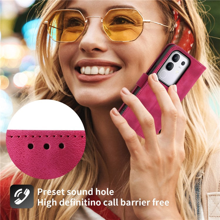 For vivo Y29 4G Case Flower Pattern PU Leather Wallet Phone Cover with Strap - Wine Red