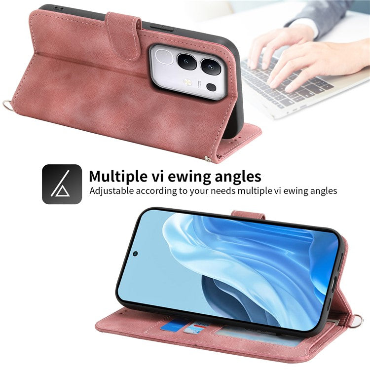 For vivo Y29 4G Case Flower Pattern PU Leather Wallet Phone Cover with Strap - Pink