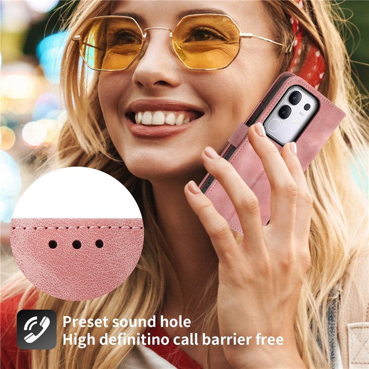 For vivo Y29 4G Case Flower Pattern PU Leather Wallet Phone Cover with Strap - Pink