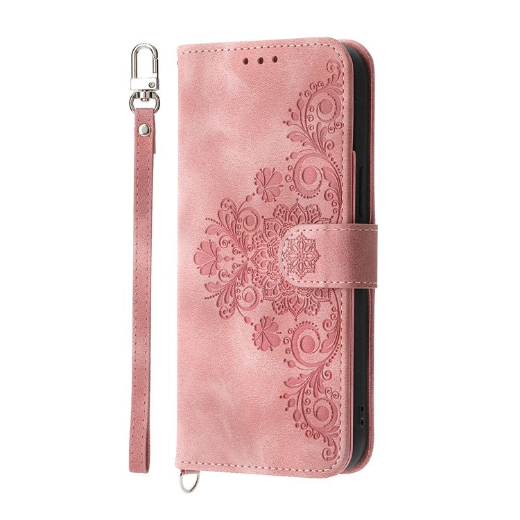 For vivo Y29 4G Case Flower Pattern PU Leather Wallet Phone Cover with Strap - Pink