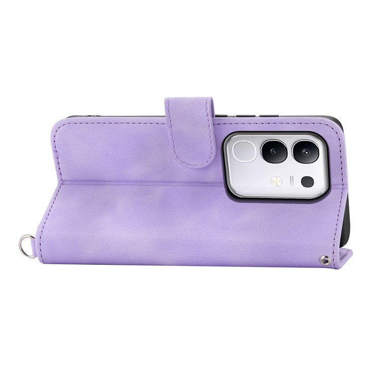For vivo Y29 4G Case Flower Pattern PU Leather Wallet Phone Cover with Strap - Light Purple