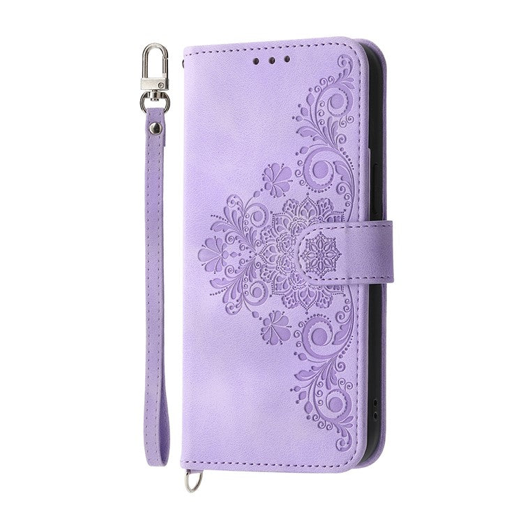 For vivo Y29 4G Case Flower Pattern PU Leather Wallet Phone Cover with Strap - Light Purple