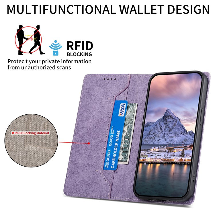 For Samsung Galaxy S25 Edge Wallet Case RFID Blocking PU Leather Phone Cover - Purple