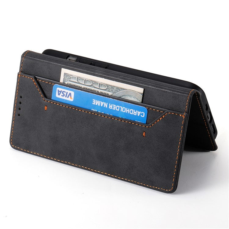 For Samsung Galaxy S25 Edge Wallet Case RFID Blocking PU Leather Phone Cover - Black