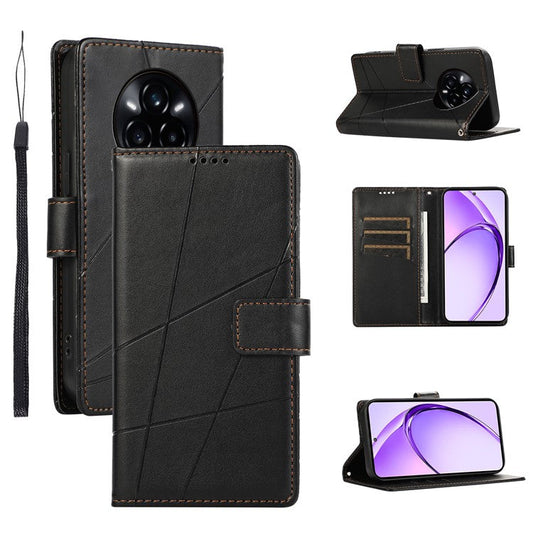 DF-06 For Realme 14 Pro 5G Phone Case Line Imprint Leather Wallet Cover - Black