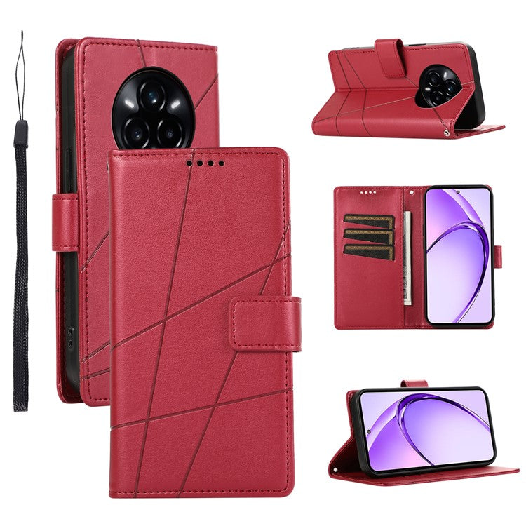 DF-06 For Realme 14 Pro 5G Phone Case Line Imprint Leather Wallet Cover - Red