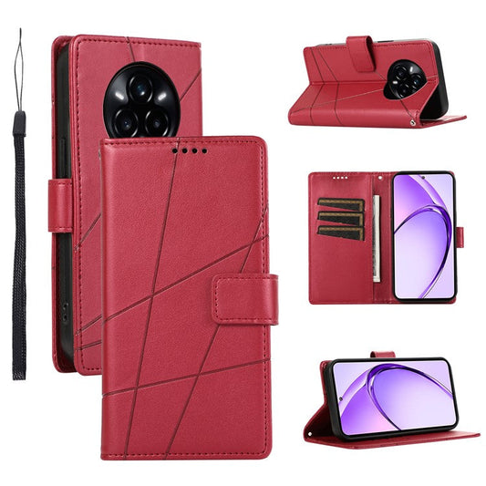 DF-06 For Realme 14 Pro 5G Phone Case Line Imprint Leather Wallet Cover - Red