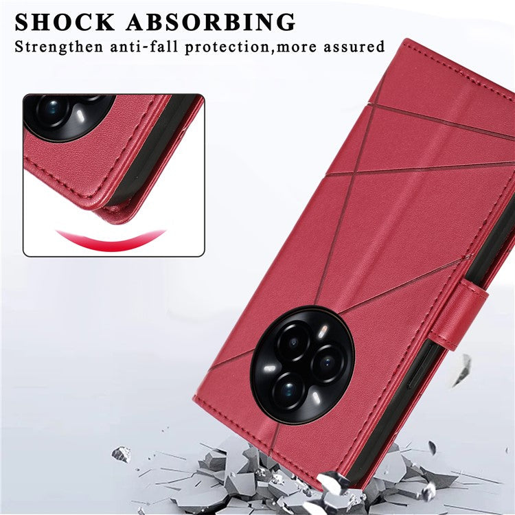 DF-06 For Realme 14 Pro 5G Phone Case Line Imprint Leather Wallet Cover - Red