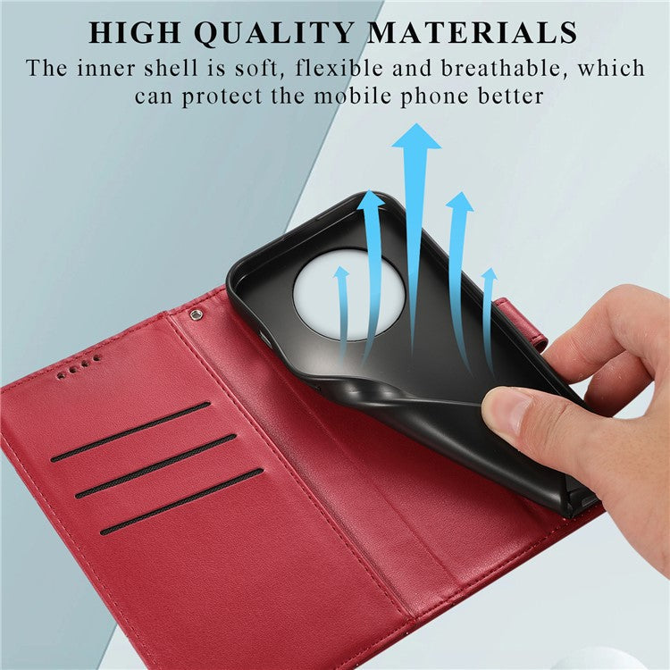 DF-06 For Realme 14 Pro 5G Phone Case Line Imprint Leather Wallet Cover - Red