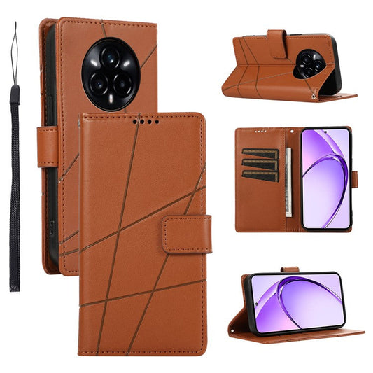 DF-06 For Realme 14 Pro 5G Phone Case Line Imprint Leather Wallet Cover - Brown