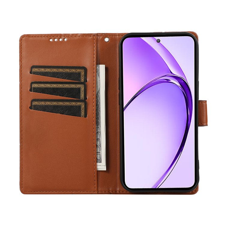 DF-06 For Realme 14 Pro 5G Phone Case Line Imprint Leather Wallet Cover - Brown