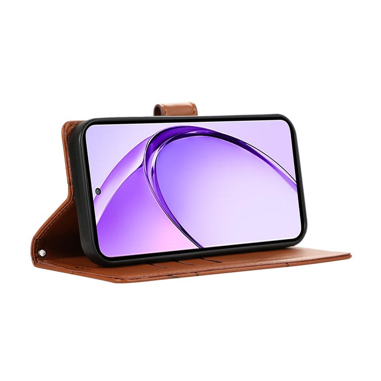 DF-06 For Realme 14 Pro 5G Phone Case Line Imprint Leather Wallet Cover - Brown