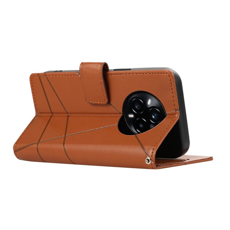 DF-06 For Realme 14 Pro 5G Phone Case Line Imprint Leather Wallet Cover - Brown