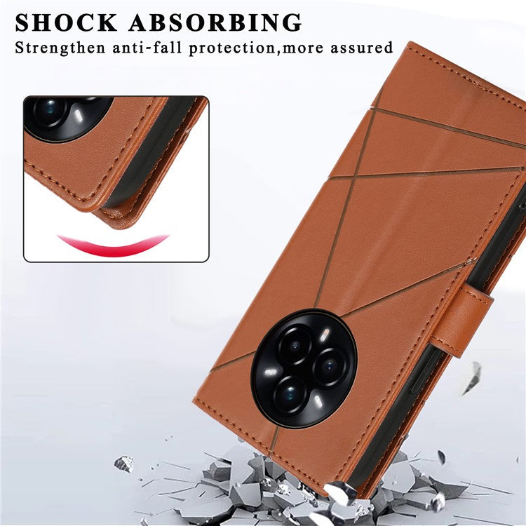 DF-06 For Realme 14 Pro 5G Phone Case Line Imprint Leather Wallet Cover - Brown
