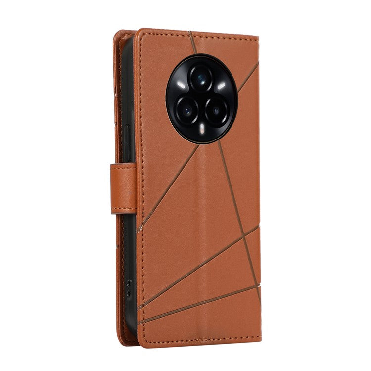 DF-06 For Realme 14 Pro 5G Phone Case Line Imprint Leather Wallet Cover - Brown