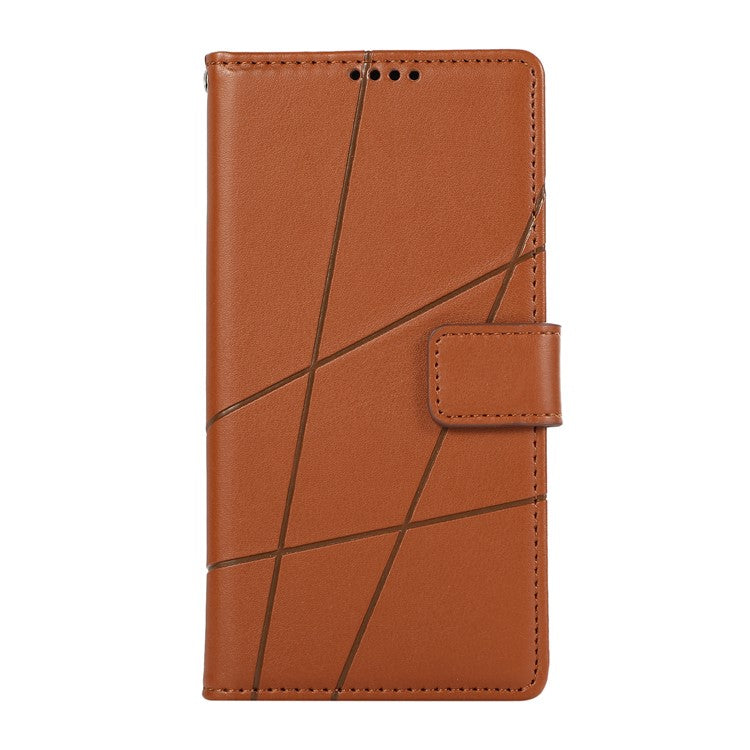 DF-06 For Realme 14 Pro 5G Phone Case Line Imprint Leather Wallet Cover - Brown