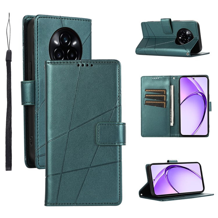 DF-06 For Realme 14 Pro 5G Phone Case Line Imprint Leather Wallet Cover - Green