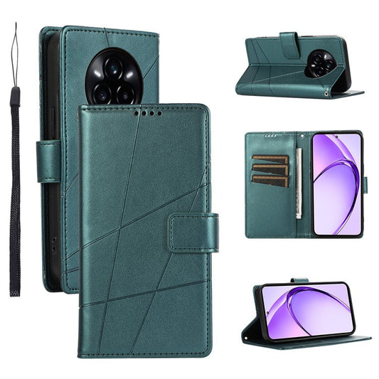 DF-06 For Realme 14 Pro 5G Phone Case Line Imprint Leather Wallet Cover - Green