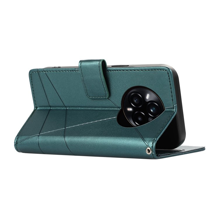 DF-06 For Realme 14 Pro 5G Phone Case Line Imprint Leather Wallet Cover - Green