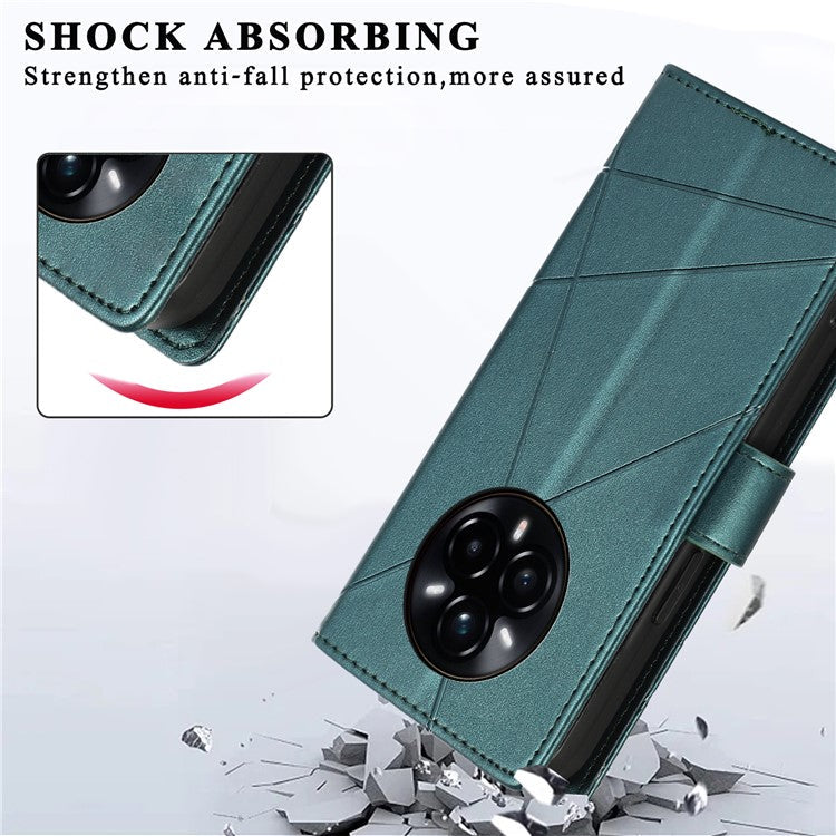 DF-06 For Realme 14 Pro 5G Phone Case Line Imprint Leather Wallet Cover - Green