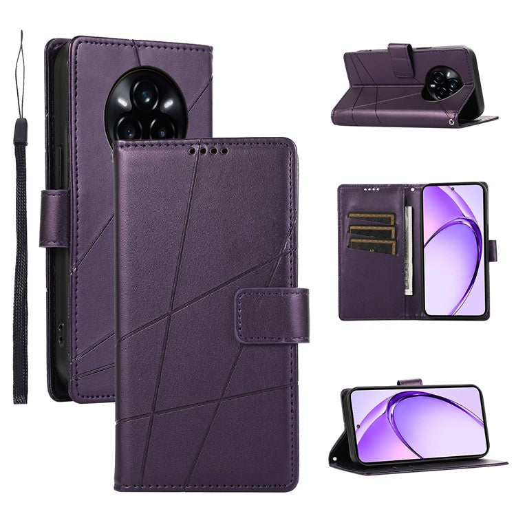 DF-06 For Realme 14 Pro+ 5G Phone Case Line Imprint Leather Wallet Cover - Purple