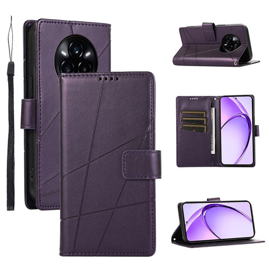 DF-06 For Realme 14 Pro+ 5G Phone Case Line Imprint Leather Wallet Cover - Purple