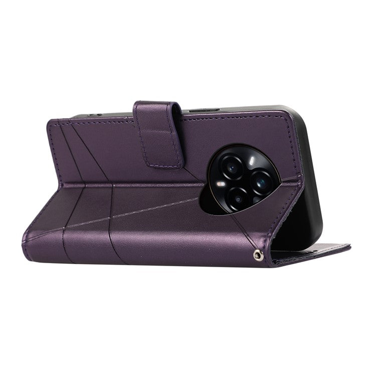 DF-06 For Realme 14 Pro+ 5G Phone Case Line Imprint Leather Wallet Cover - Purple