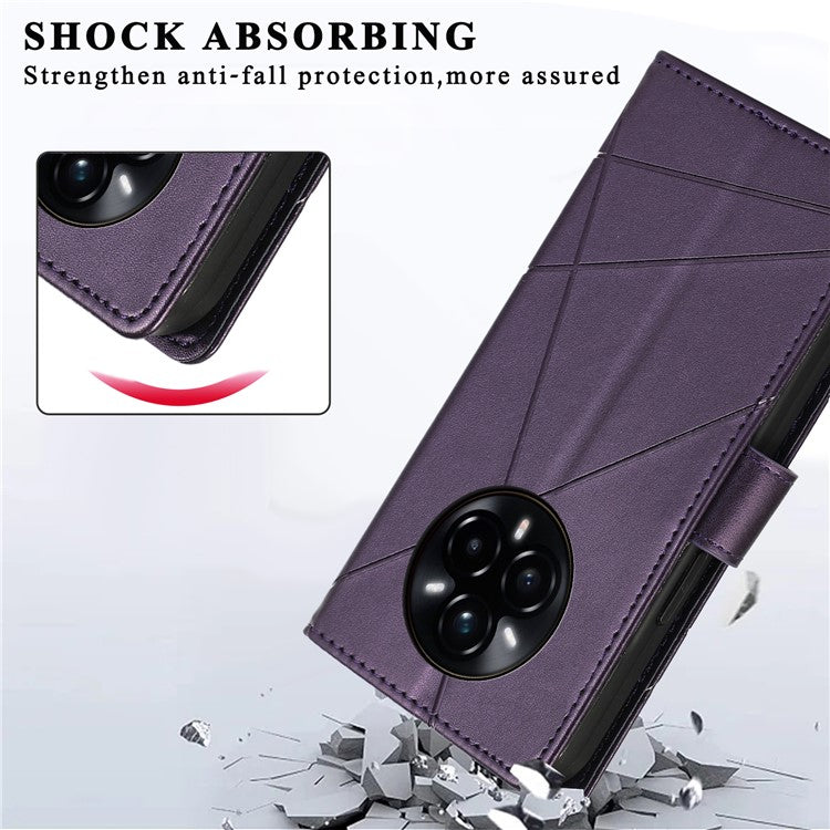 DF-06 For Realme 14 Pro+ 5G Phone Case Line Imprint Leather Wallet Cover - Purple