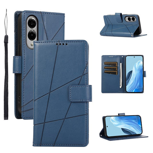 DF-06 For Samsung Galaxy S25 Edge Phone Case Line Imprint Leather Wallet Cover - Blue