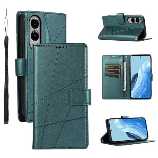 DF-06 For Samsung Galaxy S25 Edge Phone Case Line Imprint Leather Wallet Cover - Green