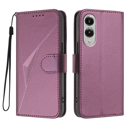 For Samsung Galaxy S25 Edge Case Triangle Imprint Leather Phone Cover with Lanyard - Dark Purple