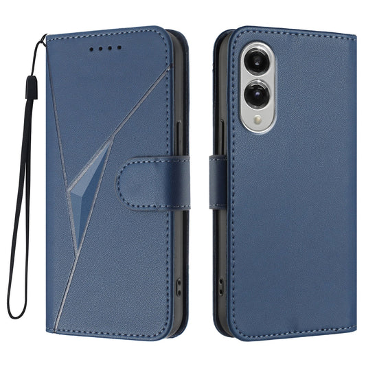 For Samsung Galaxy S25 Edge Case Triangle Imprint Leather Phone Cover with Lanyard - Royal Blue