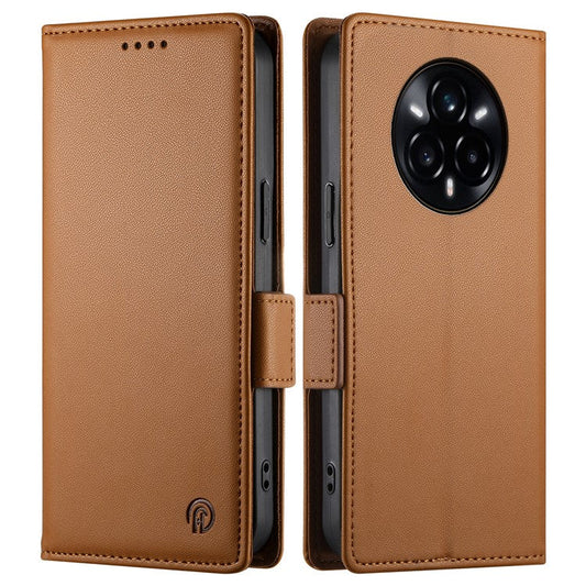 For Realme 14 Pro+ 5G Stand Case PU Leather Wallet Phone Cover - Brown