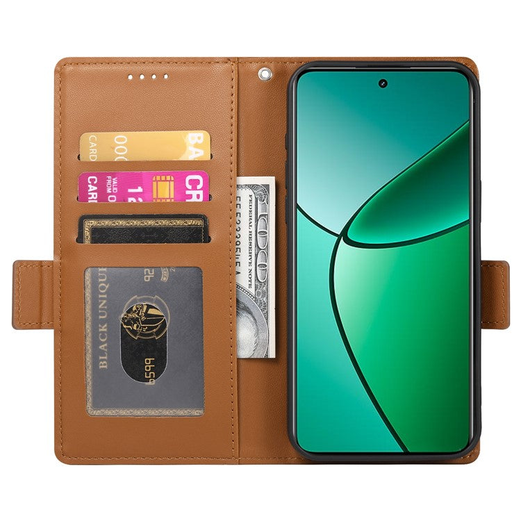 For Realme 14 Pro+ 5G Stand Case PU Leather Wallet Phone Cover - Brown