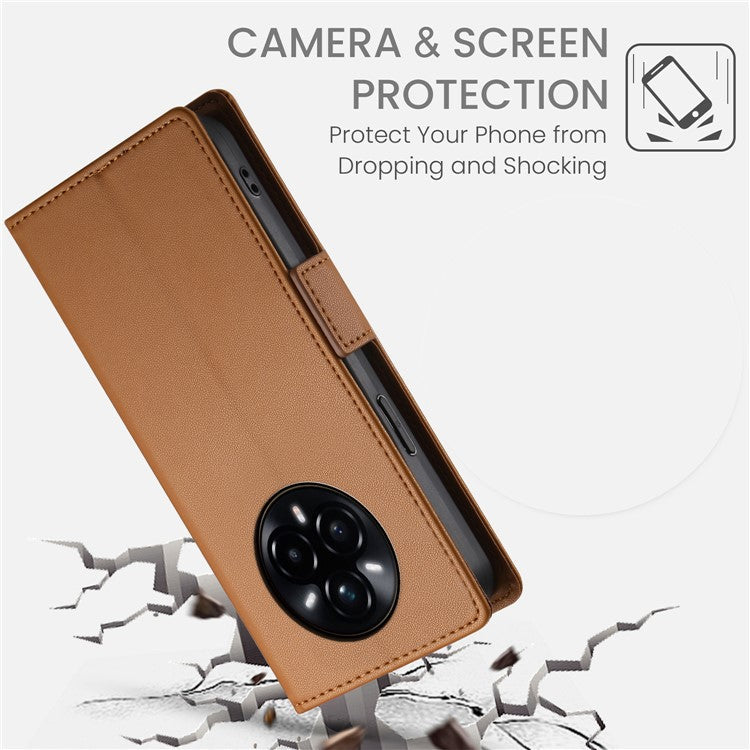 For Realme 14 Pro+ 5G Stand Case PU Leather Wallet Phone Cover - Brown