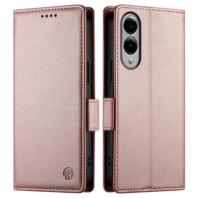 For Samsung Galaxy S25 Edge Stand Case PU Leather Wallet Phone Cover - Rose Gold