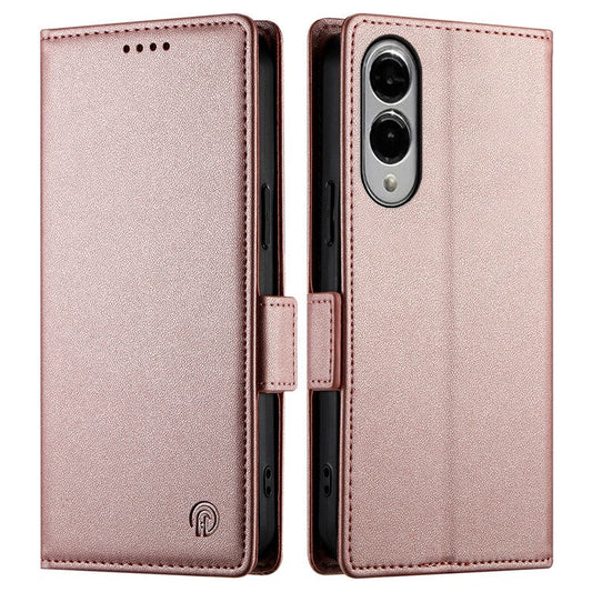 For Samsung Galaxy S25 Edge Stand Case PU Leather Wallet Phone Cover - Rose Gold