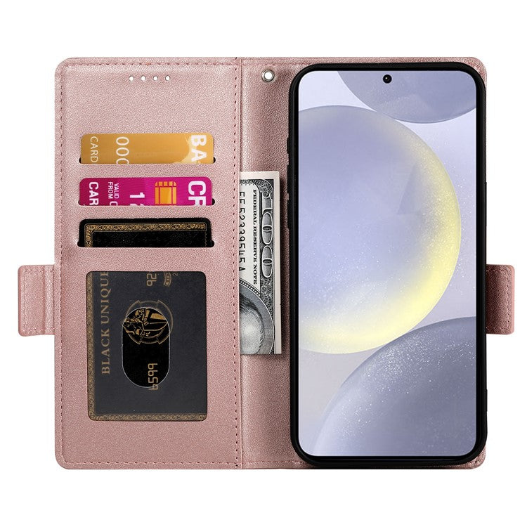For Samsung Galaxy S25 Edge Stand Case PU Leather Wallet Phone Cover - Rose Gold