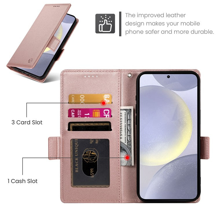 For Samsung Galaxy S25 Edge Stand Case PU Leather Wallet Phone Cover - Rose Gold