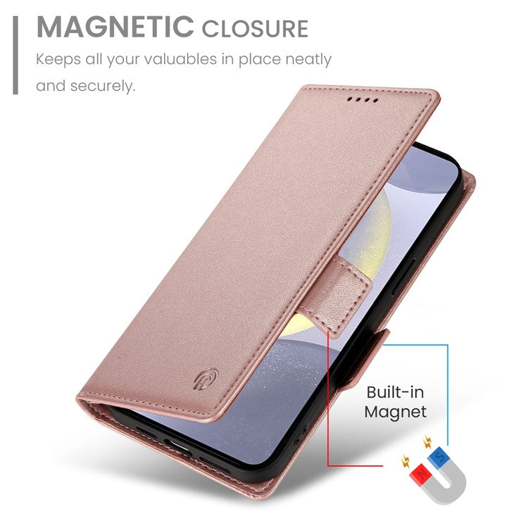 For Samsung Galaxy S25 Edge Stand Case PU Leather Wallet Phone Cover - Rose Gold