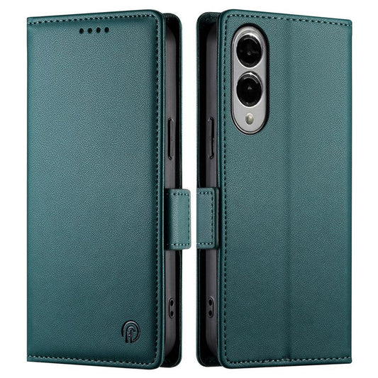 For Samsung Galaxy S25 Edge Stand Case PU Leather Wallet Phone Cover - Blackish Green