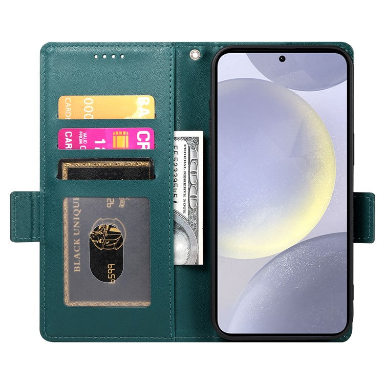 For Samsung Galaxy S25 Edge Stand Case PU Leather Wallet Phone Cover - Blackish Green