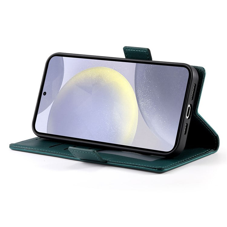 For Samsung Galaxy S25 Edge Stand Case PU Leather Wallet Phone Cover - Blackish Green