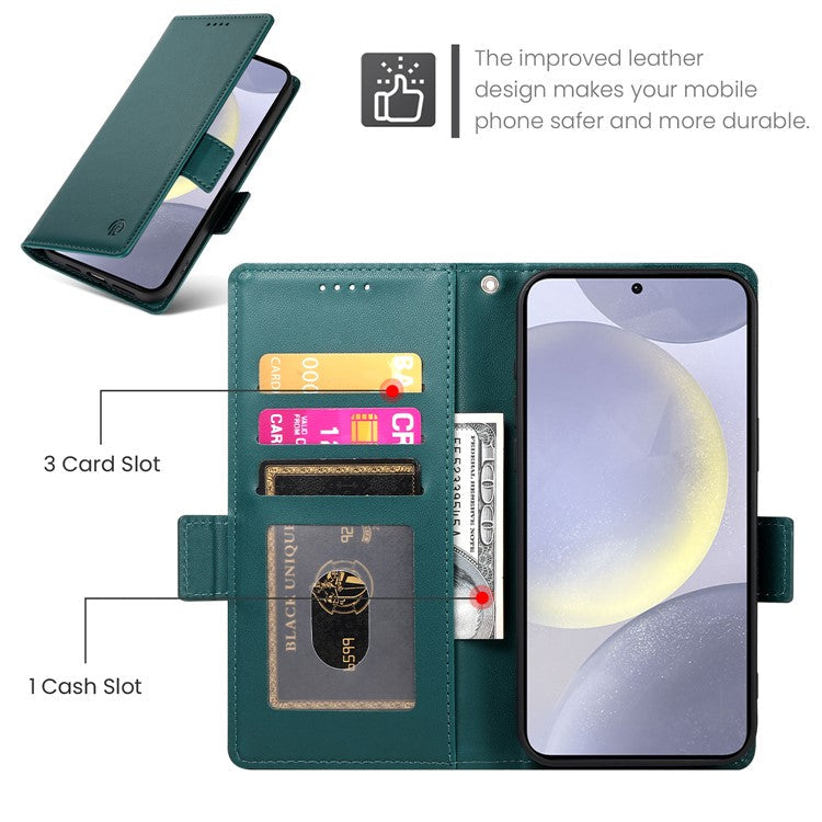 For Samsung Galaxy S25 Edge Stand Case PU Leather Wallet Phone Cover - Blackish Green