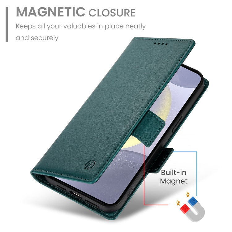 For Samsung Galaxy S25 Edge Stand Case PU Leather Wallet Phone Cover - Blackish Green