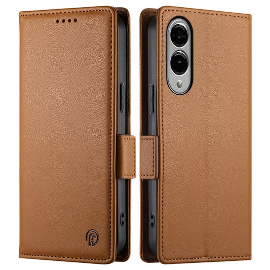 For Samsung Galaxy S25 Edge Stand Case PU Leather Wallet Phone Cover - Brown