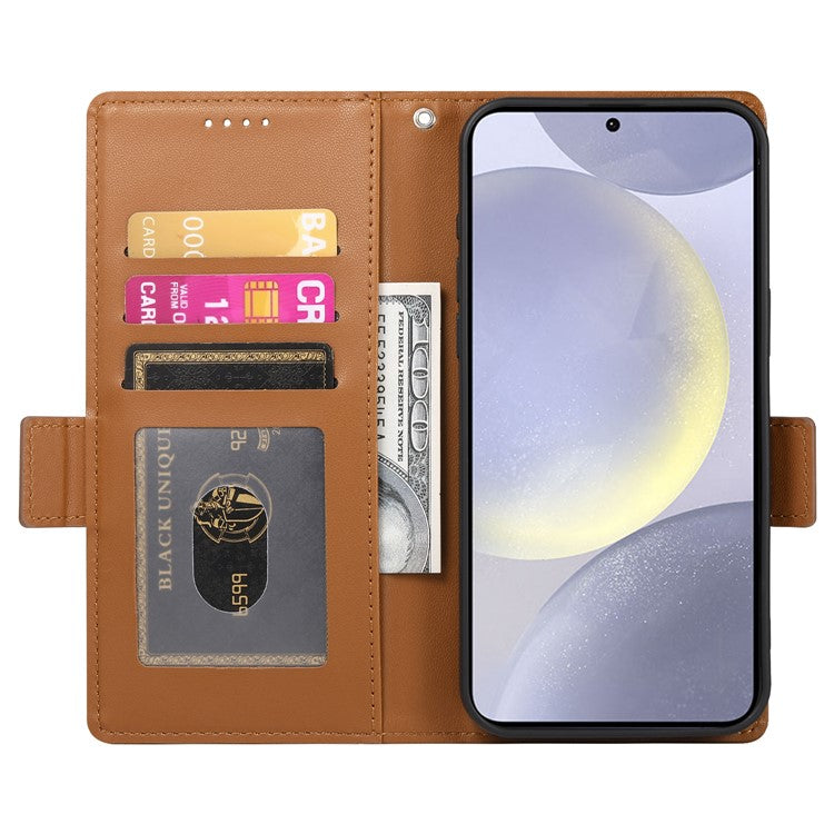 For Samsung Galaxy S25 Edge Stand Case PU Leather Wallet Phone Cover - Brown