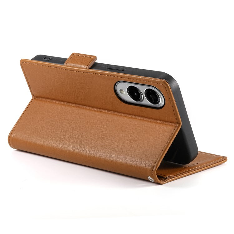 For Samsung Galaxy S25 Edge Stand Case PU Leather Wallet Phone Cover - Brown