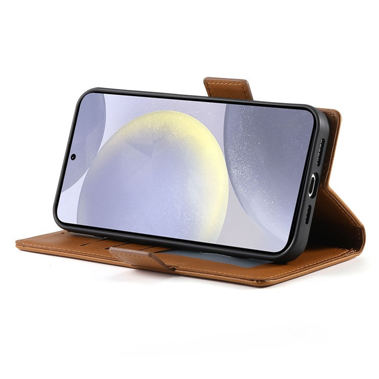 For Samsung Galaxy S25 Edge Stand Case PU Leather Wallet Phone Cover - Brown