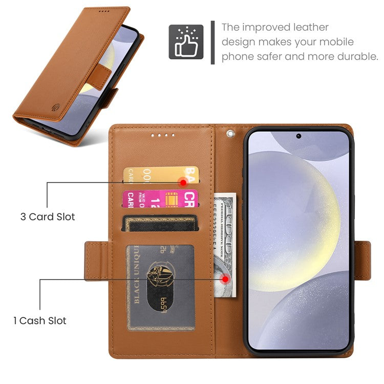 For Samsung Galaxy S25 Edge Stand Case PU Leather Wallet Phone Cover - Brown
